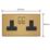 Varilight  13A 2-Gang 2-Pole Switched Socket Brushed Brass  with Black Inserts