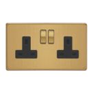 Varilight  13A 2-Gang 2-Pole Switched Socket Brushed Brass  with Black Inserts