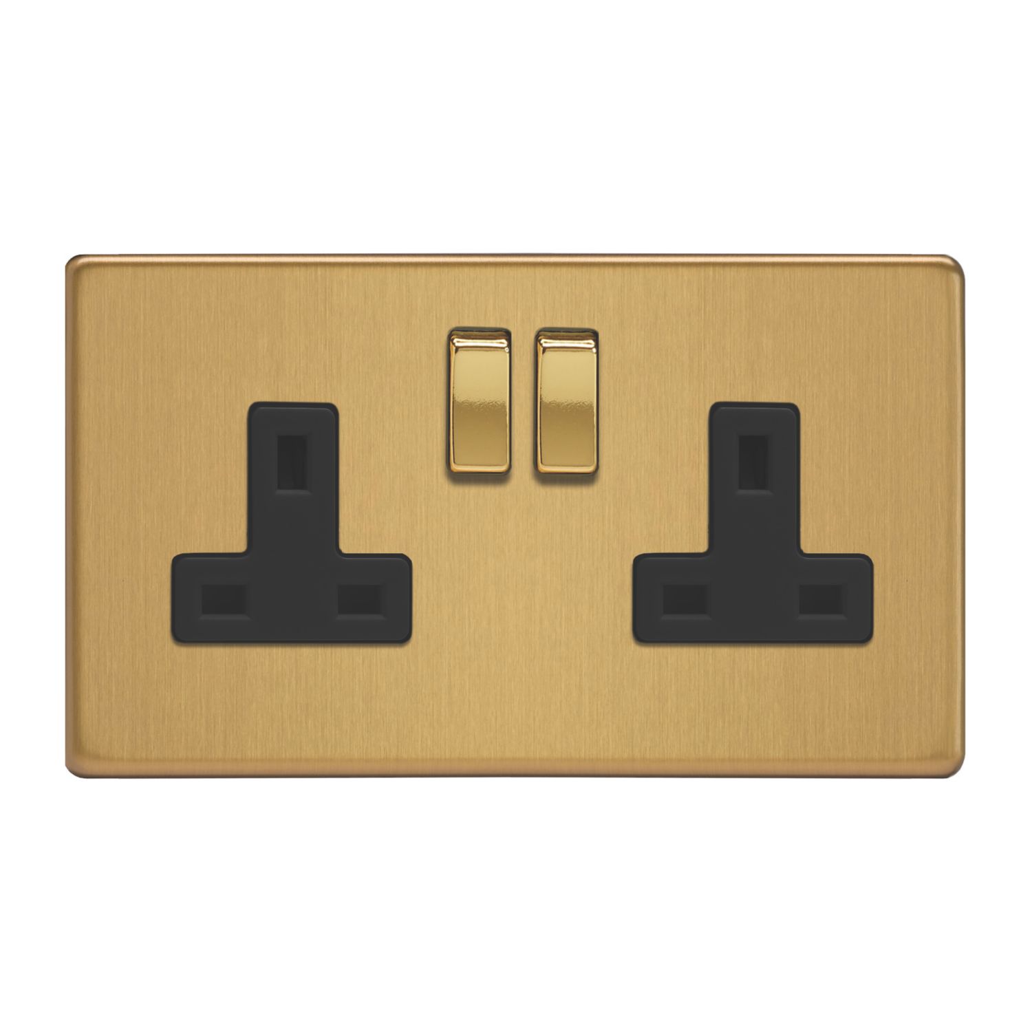 Varilight 13A 2-Gang 2-Pole Switched Socket Brushed Brass with Black Inserts (437EC)