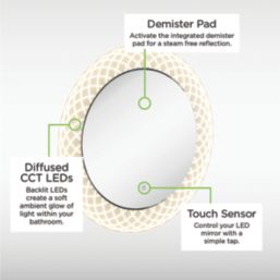 Sensio Spiro Round Illuminated Etched Bathroom Mirror With 1728lm LED Light 800mm x 800mm