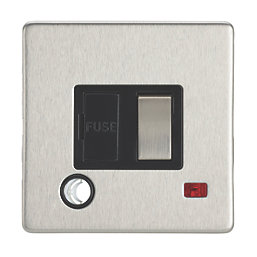 Contactum Lyric 13A Switched Fused Spur & Flex Outlet with Neon Brushed Steel with Black Inserts
