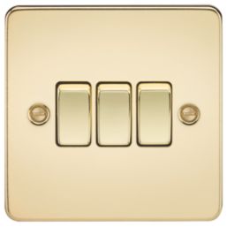 Knightsbridge  10AX 3-Gang 2-Way Light Switch  Polished Brass