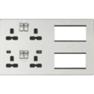 Knightsbridge SFR998BC 13A 4-Gang DP Combination Plate + 4.0A 18W 2-Outlet Type A & C USB Charger Brushed Chrome with Black Inserts