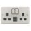 Hager Sollysta WRSS82BSB-USBCC 13A 2-Gang 2P+E Switched Socket + 3.1A 27W 2-Outlet Type C USB Charger Brushed Steel with Black Inserts