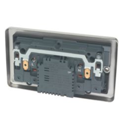 Hager Sollysta WRSS82BSB-USBCC 13A 2-Gang 2P+E Switched Socket + 3.1A 27W 2-Outlet Type C USB Charger Brushed Steel with Black Inserts