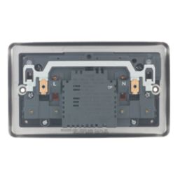 Hager Sollysta WRSS82BSB-USBCC 13A 2-Gang 2P+E Switched Socket + 3.1A 27W 2-Outlet Type C USB Charger Brushed Steel with Black Inserts