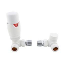 ETAL Danva 15mm x 1/2" Matt White Corner & L/S Modern Thermostatic Radiator Valve & Lockshield