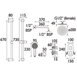 Bristan Frammento HP/Combi Flexible Concealed Black Thermostatic Dual Control Shower Kit