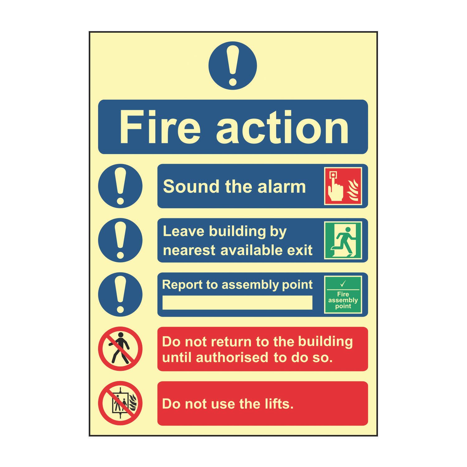 Essentials Photoluminescent "Fire Action Procedure" Sign 250mm x 350mm (438FG)