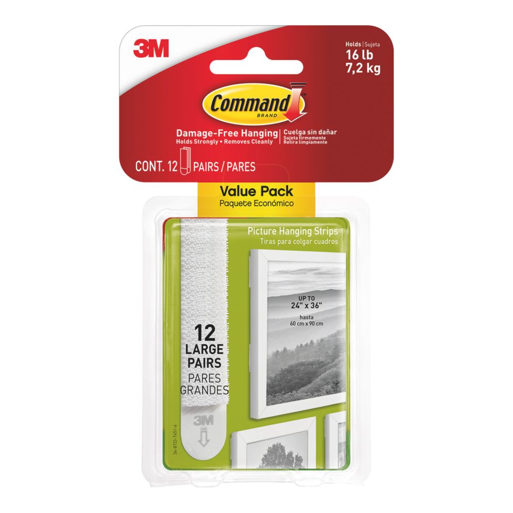Command Self-Adhesive Picture Hanging Strips Medium 12 Pack - Screwfix