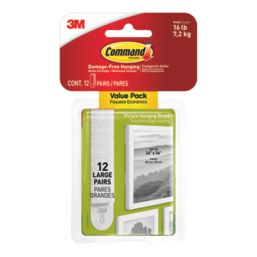 Command Large Picture Hanging Strips, White, Holds up to 16 lbs, 14-Pairs,  Easy to Open Packaging