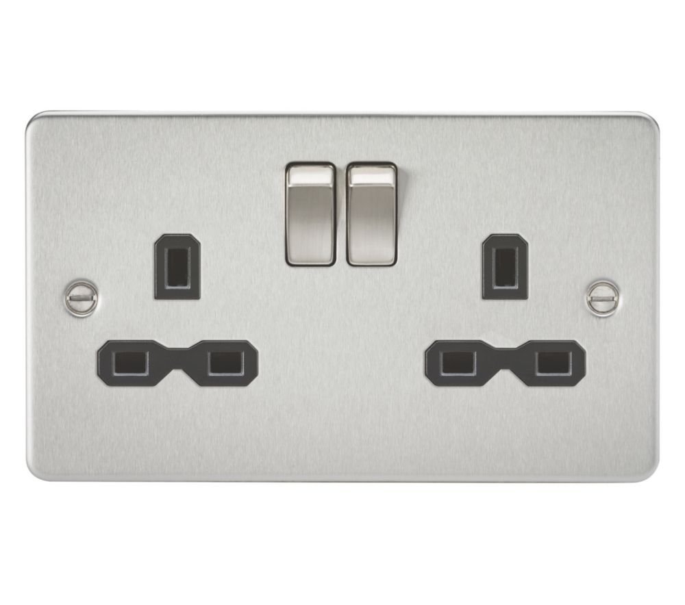 Knightsbridge 13A 2-Gang DP Switched Double Socket Brushed Chrome with ...