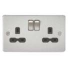 Knightsbridge  13A 2-Gang DP Switched Double Socket Brushed Chrome  with Black Inserts
