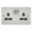 Knightsbridge  13A 2-Gang DP Switched Double Socket Brushed Chrome  with Black Inserts