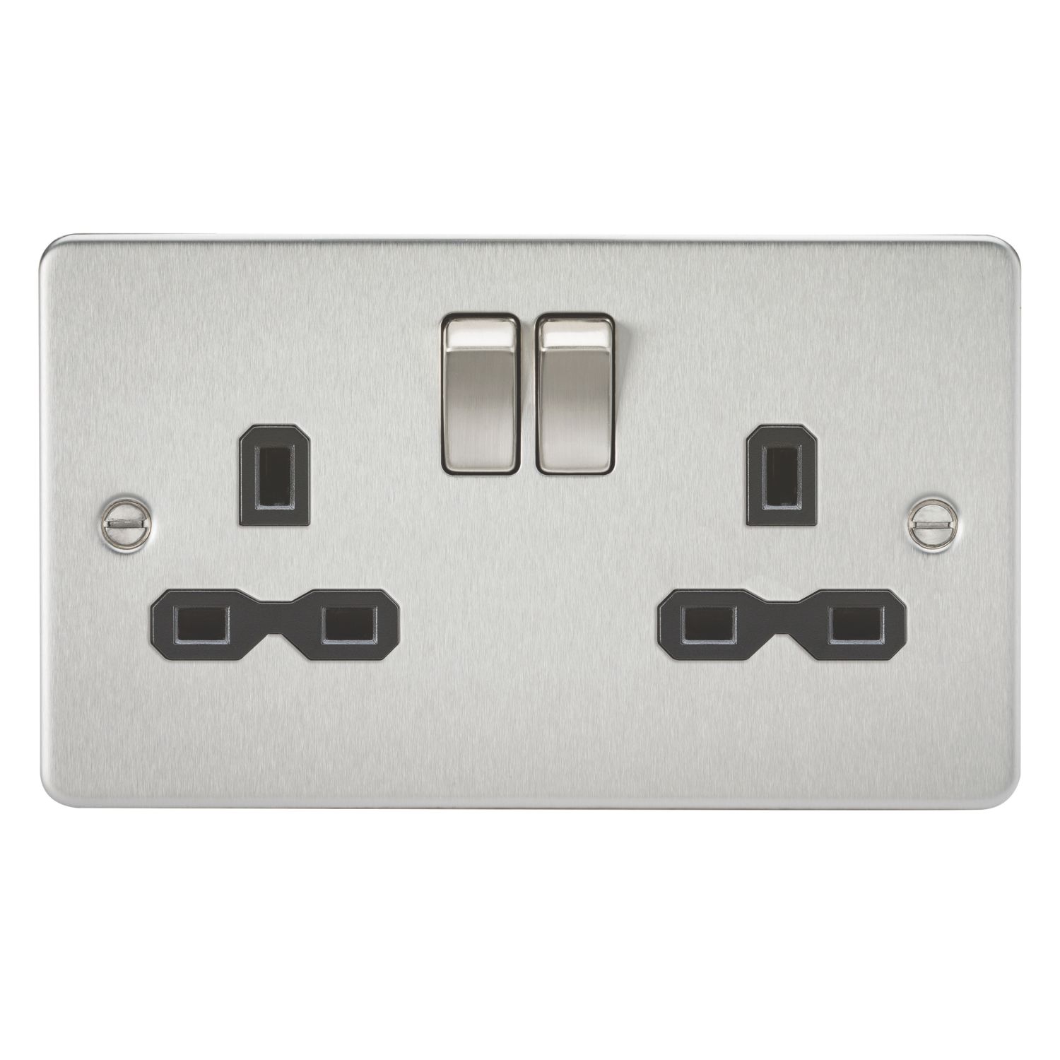 Knightsbridge 13A 2-Gang DP Switched Double Socket Brushed Chrome with Black Inserts (438TY)