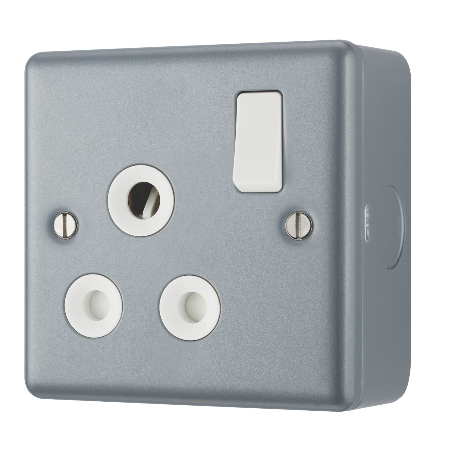 British General 15A 1-Gang DP Switched Metal Clad Round Pin Socket with White Inserts (438XF)