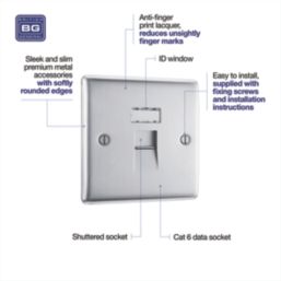 British General Nexus Metal 1-Gang RJ45 Ethernet Socket Brushed Steel