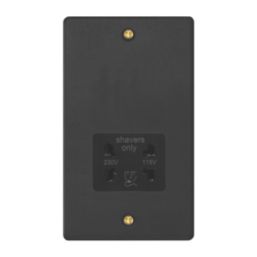 Varilight  2-Gang Dual Voltage Shaver Socket 115 / 230V Matt Black with Black Inserts