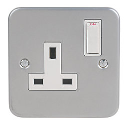 13A 1-Gang SP Switched Metal Clad Socket  with White Inserts