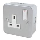 Essentials   13A 1-Gang SP Switched Metal Clad Socket  with White Inserts
