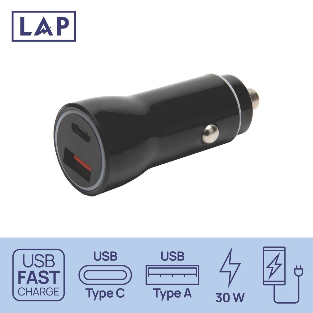 LAP 2 Outlet Type A & C In-Car Charger 12V