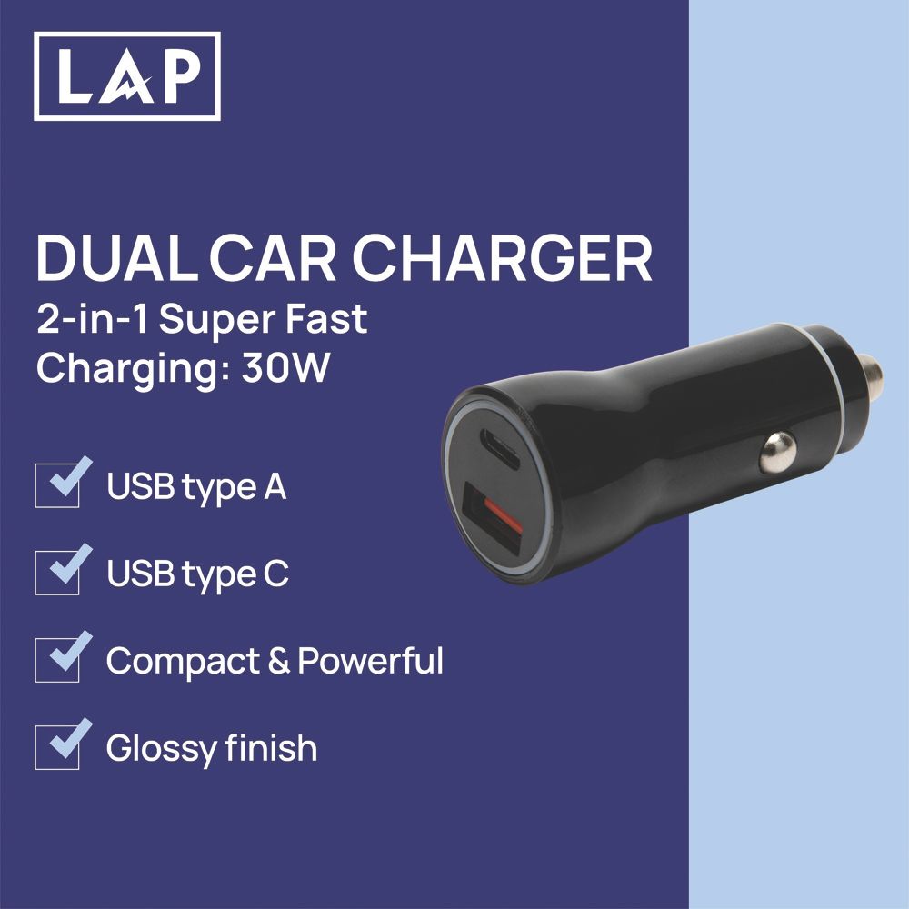 screwfix cigarette lighter socket LAP 2 Outlet Type A & C In-Car Charger 12V