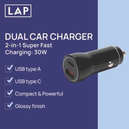 LAP  2 Outlet Type A & C In-Car Charger 12V