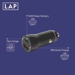 LAP  2 Outlet Type A & C In-Car Charger 12V