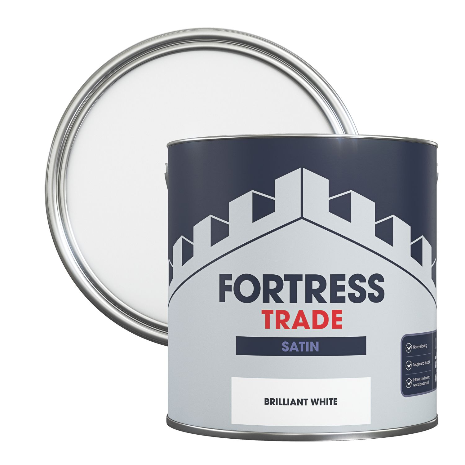 Fortress Trade 2.5Ltr Brilliant White Satin Water-Based Trim Paint (439JM)