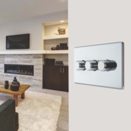 LAP  3-Gang 2-Way LED Dimmer Switch  Polished Chrome with Colour-Matched Inserts