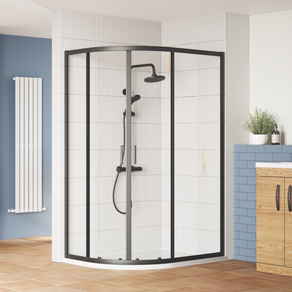 ETAL Framed Offset Quadrant Shower Enclosure & Tray LH Matt Black 1180mm x 880mm x 1940mm - Screwfix