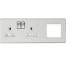 Knightsbridge  13A 2-Gang DP Combination Plate Brushed Chrome with White Inserts