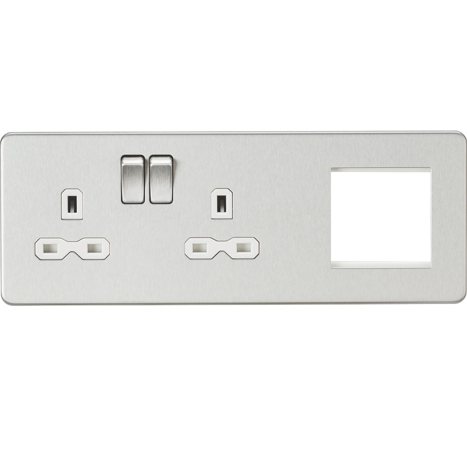 Knightsbridge 13A 2-Gang DP Combination Plate Brushed Chrome with White Inserts (439VF)