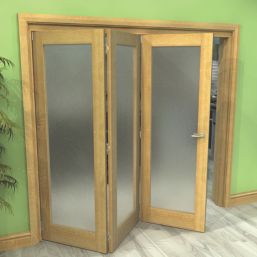 Green & Taylor  3-Door 1-Frosted Light Satin Lacquered Oak Wooden Shaker Internal Bi-Fold Fully Finished Door 2060mm x 2133mm
