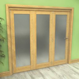 Green & Taylor  3-Door 1-Frosted Light Satin Lacquered Oak Wooden Shaker Internal Bi-Fold Fully Finished Door 2060mm x 2133mm