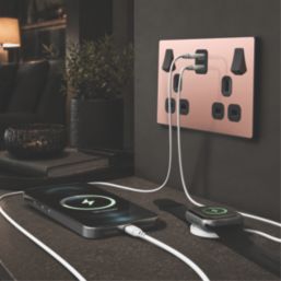 British General Evolve 13A 2-Gang SP Switched Socket + 3.25A 22W 2-Outlet Type C USB Charger Copper with Black Inserts