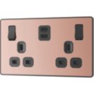 British General Evolve 13A 2-Gang SP Switched Socket + 3.25A 22W 2-Outlet Type C USB Charger Copper with Black Inserts