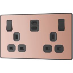 British General Evolve 13A 2-Gang SP Switched Socket + 3.25A 22W 2-Outlet Type C USB Charger Copper with Black Inserts