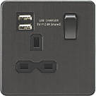 Knightsbridge  13A 1-Gang SP Switched Socket + 2.4A 2-Outlet Type A USB Charger Smoked Bronze with Black Inserts