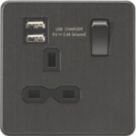 Knightsbridge  13A 1-Gang SP Switched Socket + 2.4A 12W 2-Outlet Type A USB Charger Smoked Bronze with Black Inserts