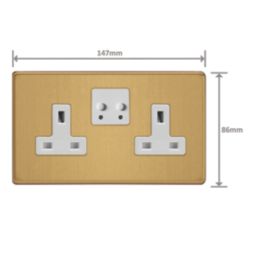 Varilight V-Pro 13A 2-Gang 1+N Switched Smart Socket Brushed Brass with White Inserts