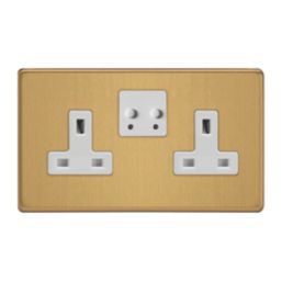 Varilight V-Pro 13A 2-Gang 1+N Switched Smart Socket Brushed Brass with White Inserts