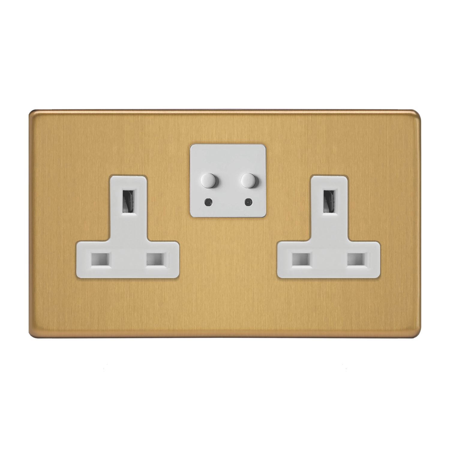 Varilight V-Pro 13A 2-Gang 1+N Switched Smart Socket Brushed Brass with White Inserts (441YT)