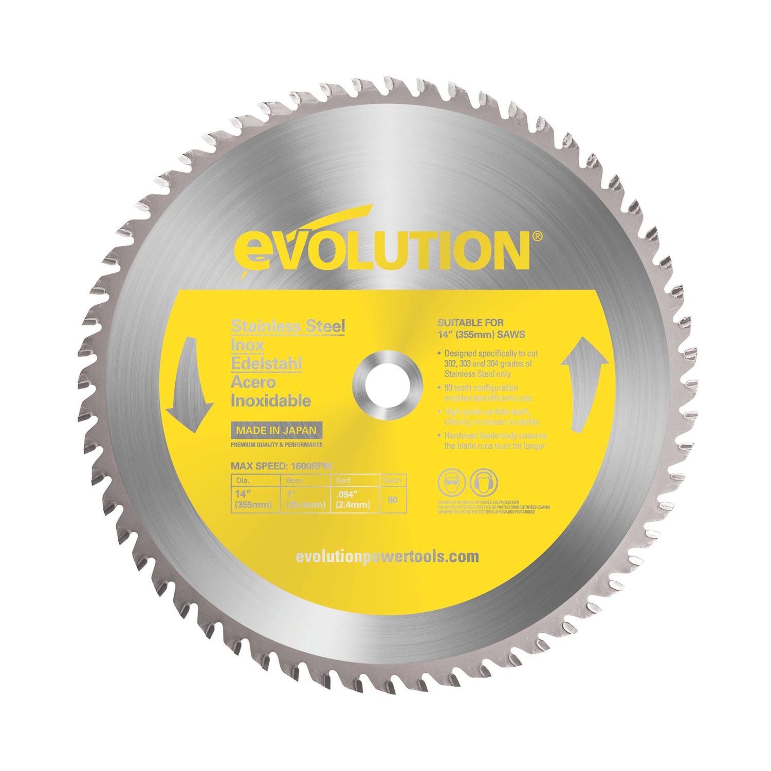 Evolution S355TCT-90CS Stainless Steel Circular Saw Blade 355mm x 25.4mm 90T (442AK)