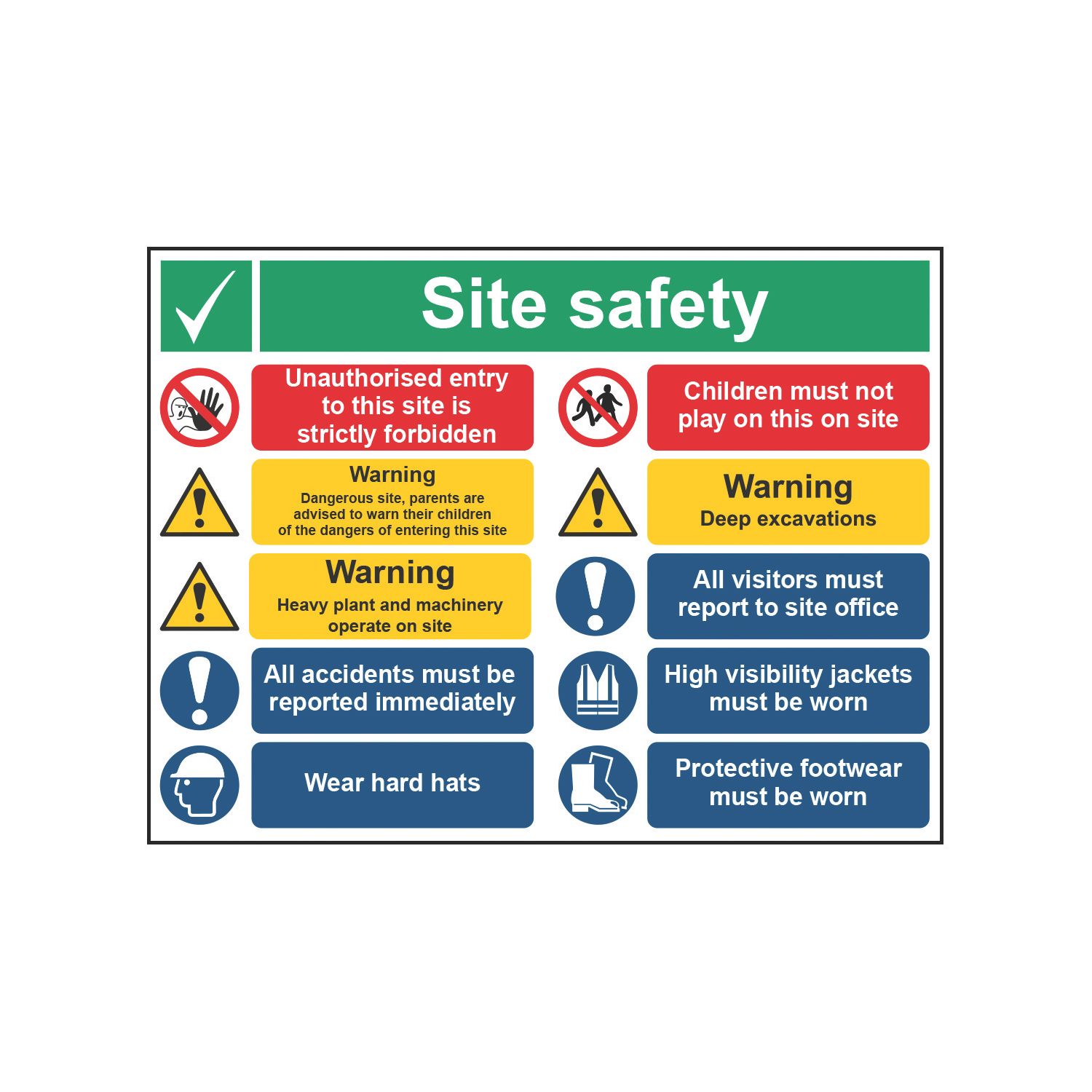 Essentials "Site Safety" Notice Sign 600mm x 800mm (442HL)