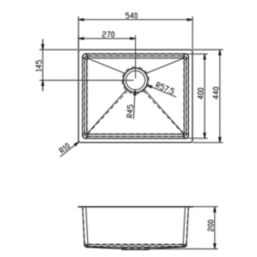 ETAL Elite 1 Bowl Stainless Steel Inset / Undermount Kitchen Sink Brushed Gun Metal 540mm x 205mm