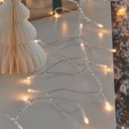 120  Battery LED Indoor & Outdoor Warm White String Christmas Lights with Clear Cable