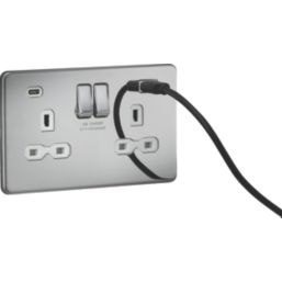 Knightsbridge  13A 2-Gang SP Switched Socket + 4.0A 20W 2-Outlet Type A & C USB Charger Polished Chrome with White Inserts