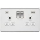 Knightsbridge  13A 2-Gang SP Switched Socket + 4.0A 20W 2-Outlet Type A & C USB Charger Polished Chrome with White Inserts