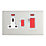 Contactum Lyric 45A 2-Gang DP Cooker Switch & 13A DP Switched Socket Brushed Steel with Neon with White Inserts